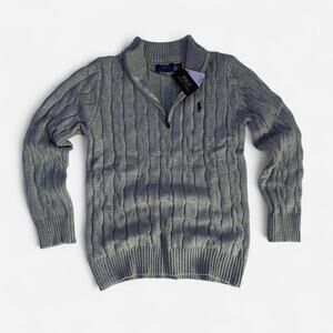 Polo Ralph Lauren grey cable knit cotton quarter zip sweater
